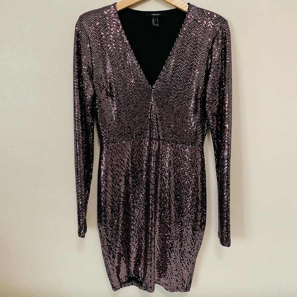 Forever 21 Pink Shimmer Long Sleeve Party Dress